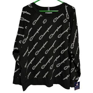 NWT Champion Heritage French Terry Print Athletic Crew Pullover White Black 3X‎